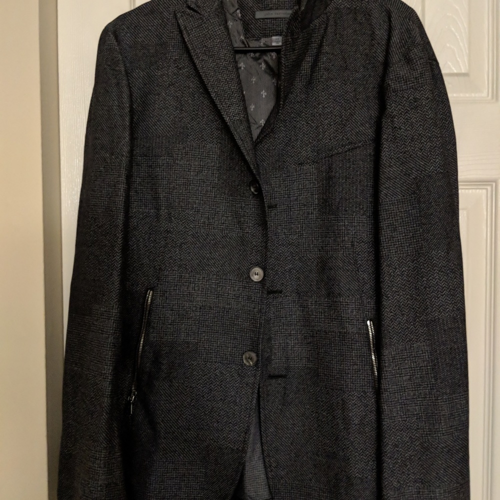 John Varvatos Tonal Plaid Zip Detail Jacket